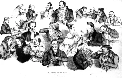 Questions de goût n°4 En ce qui concerne le tabac à priser, gravure de W et J O Clerk, vers 1835-40